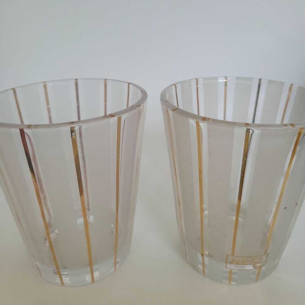 Vintage MCM Frosted and Gold Striped Glasses- set of 2 Bar Ware